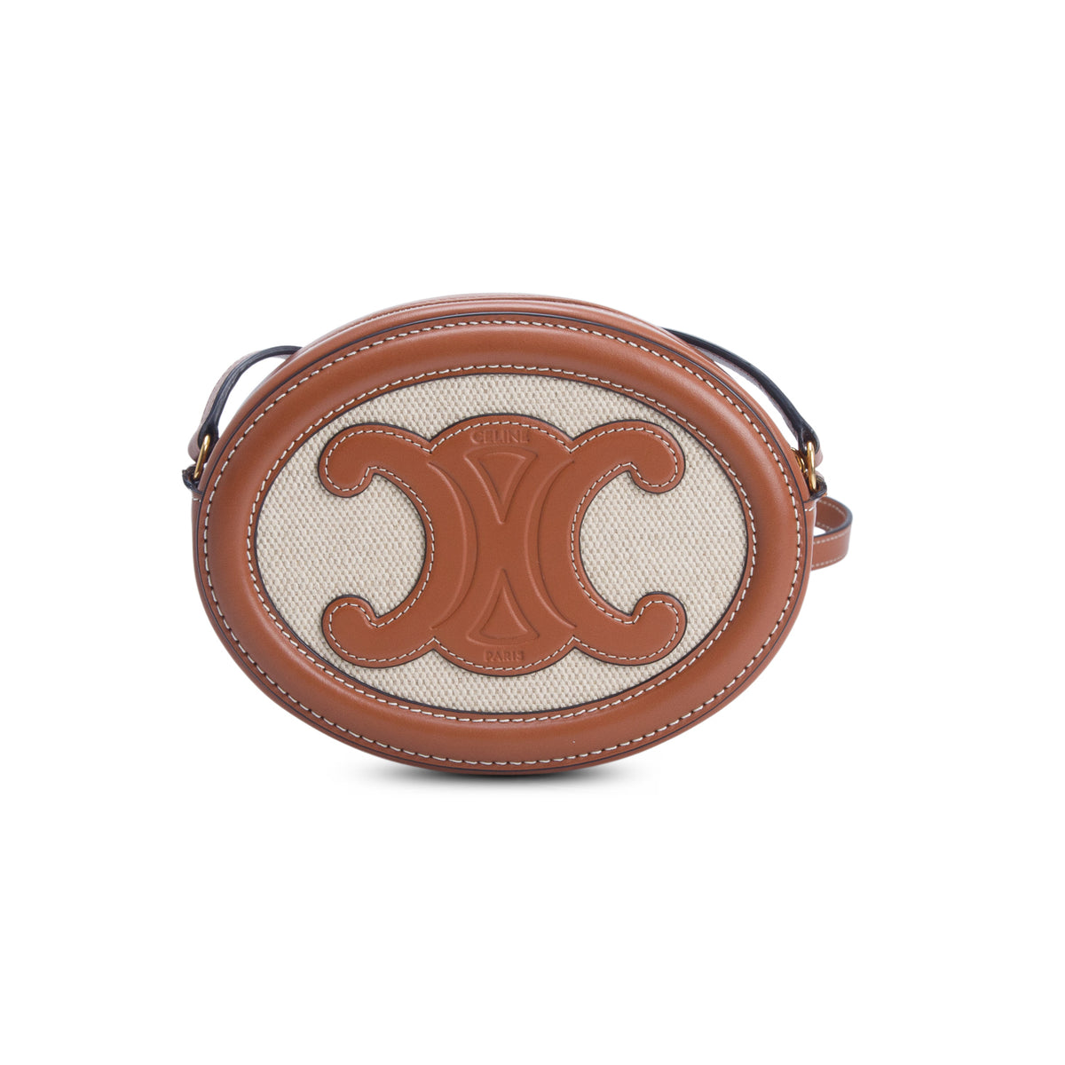 Celine 2022 Canvas Calfskin Cuir Triomphe Oval Crossbody Purse