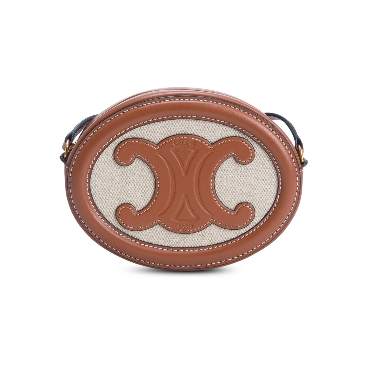 Celine 2022 Canvas Calfskin Cuir Triomphe Oval Crossbody Purse