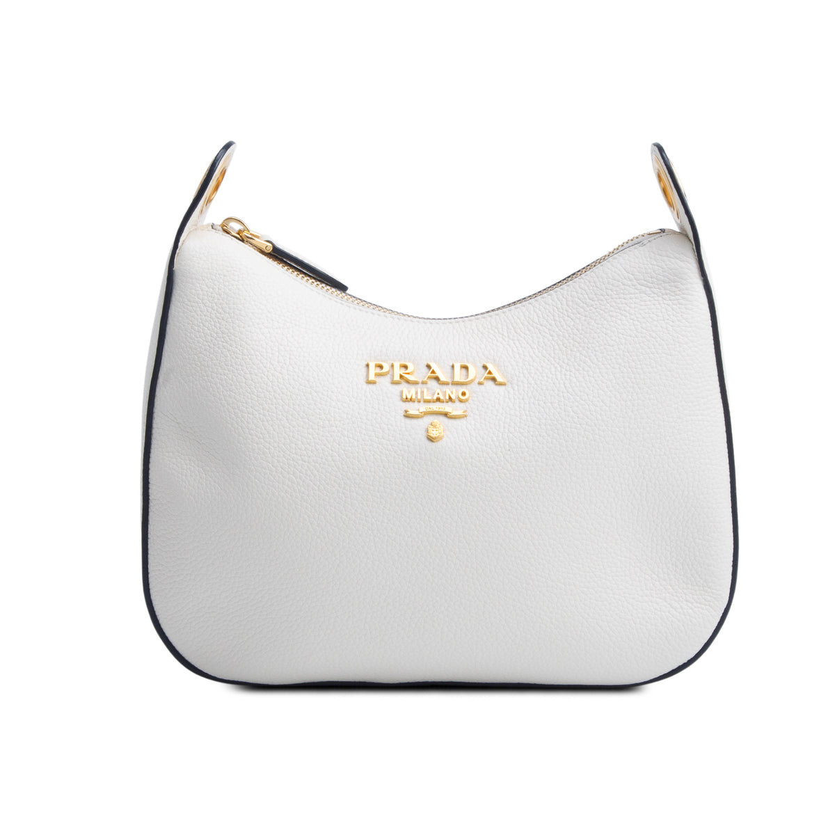 Prada White Vitello Daino Zippered Messenger Hobo