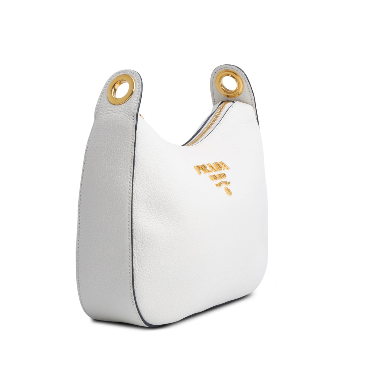 Prada White Vitello Daino Zippered Messenger Hobo