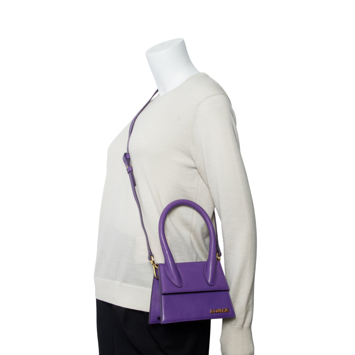Jacquemus Purple Medium Signature Leather Le Chiquito Handle Bag w/ Strap