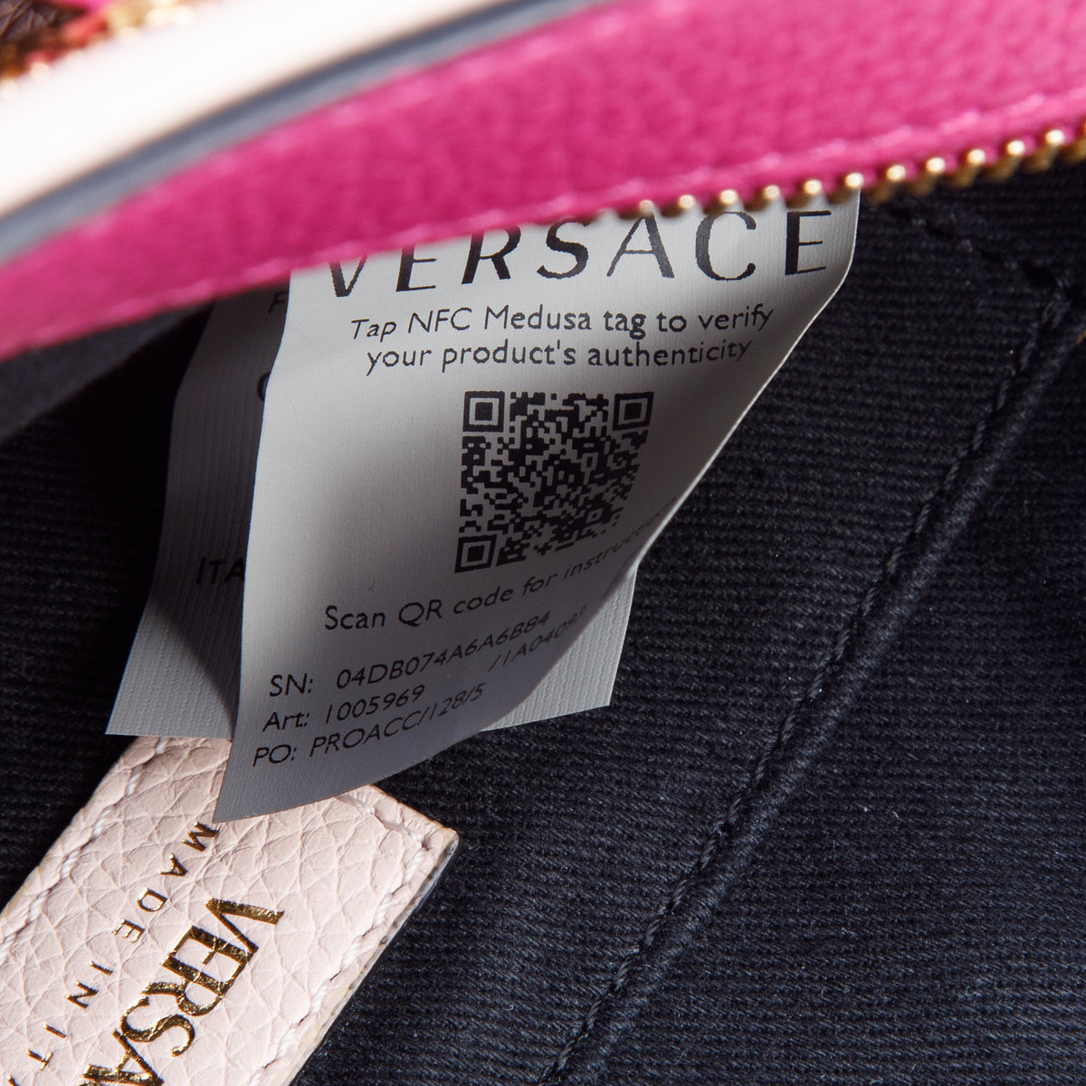 Versace Pink Grainy Calfskin Virtus Small Camera Bag