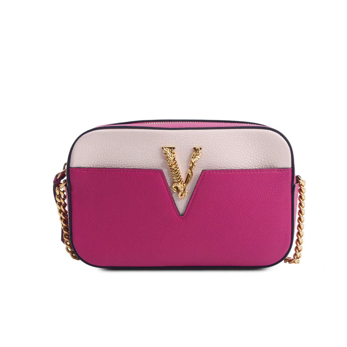 Versace Pink Grainy Calfskin Virtus Small Camera Bag