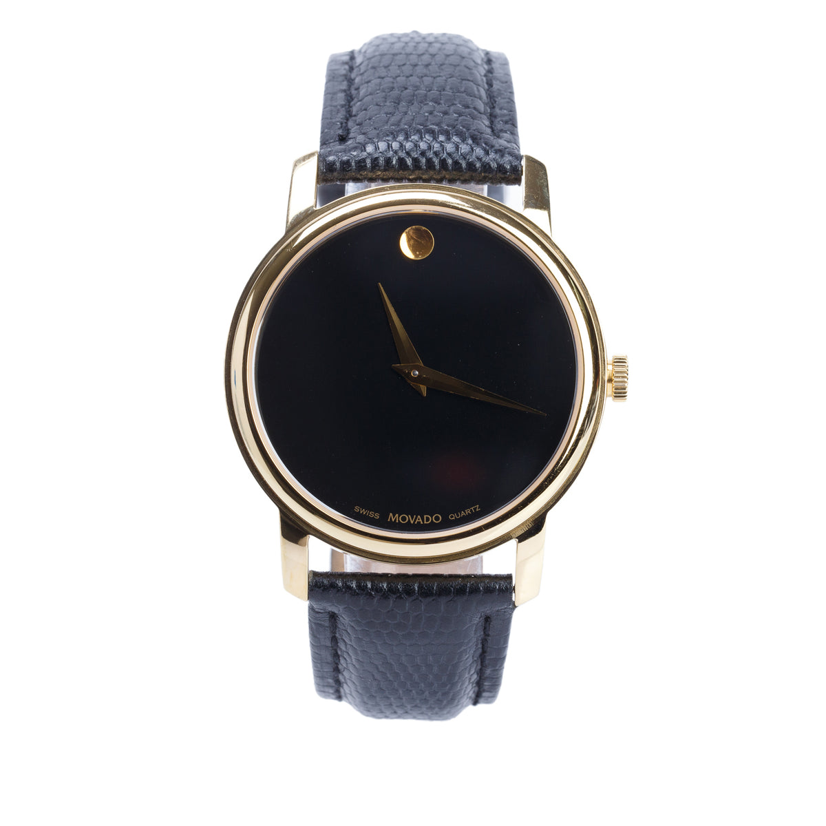 Movado Gold Plated Stainless Steel Museum 39 MM Quartz Watch Black Dial
