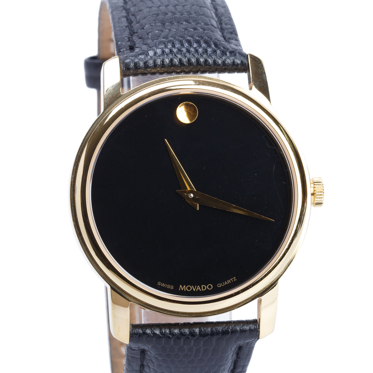 Movado Gold Plated Stainless Steel Museum 39 MM Quartz Watch Black Dial