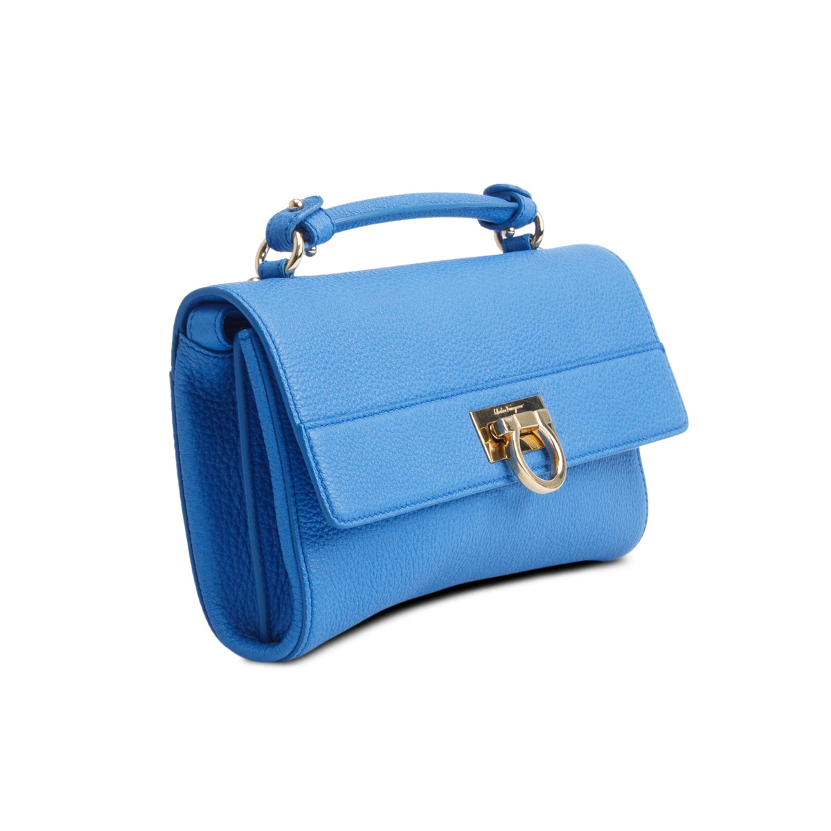 Ferragamo Blue Grained Calfskin Ably Crossbody Bag