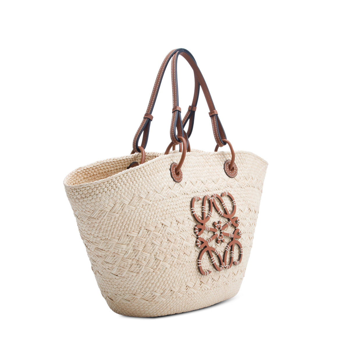 Loewe Naturel Calfskin Raffia Paulas Ibiza Medium Anagram Basket Tote Bag