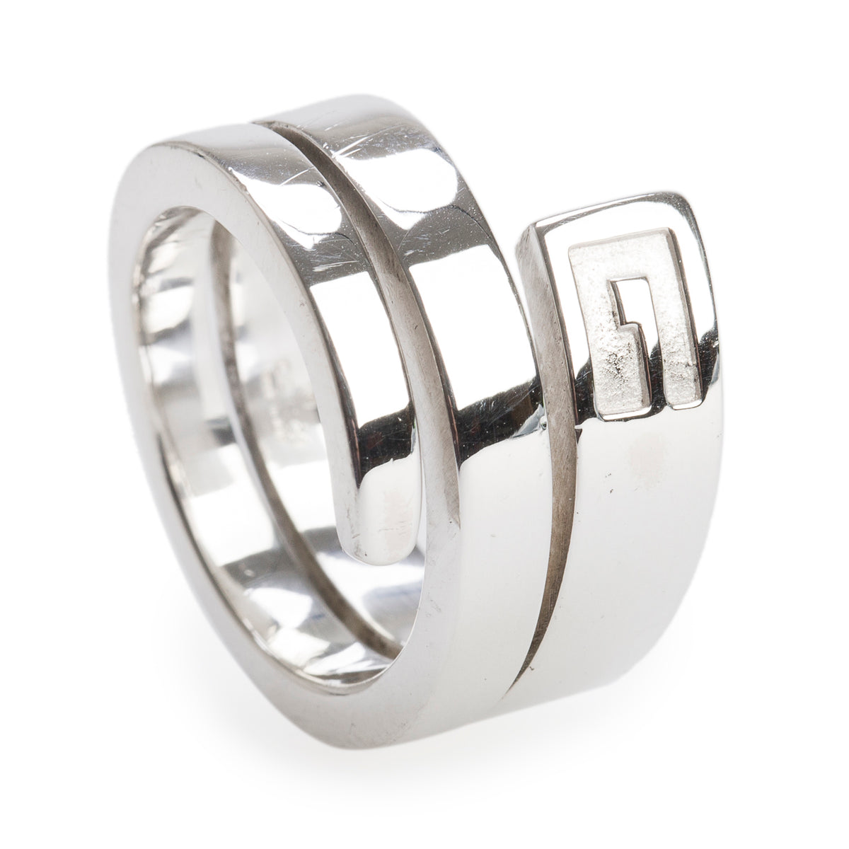 Gucci Sterling Silver G Square Bypass Ring, Size 5.75