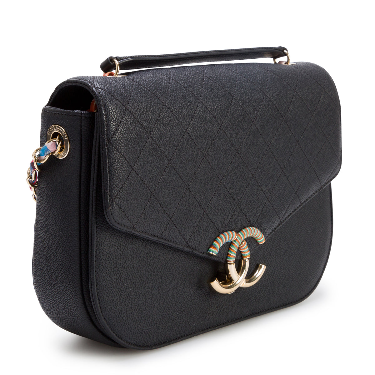 Chanel Black Caviar Quilted Leather Paris-Cuba Thread Around Flap Bag w/ Box & Authenticity Card