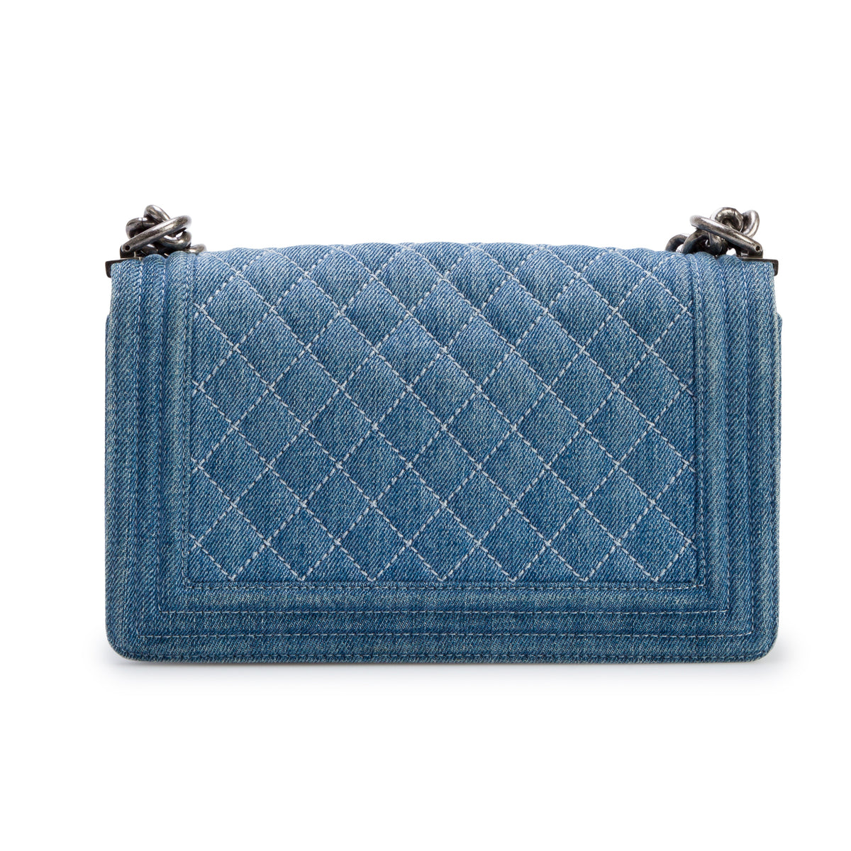 Chanel Blue Quilted Denim Medium Boy Bag w/ Box