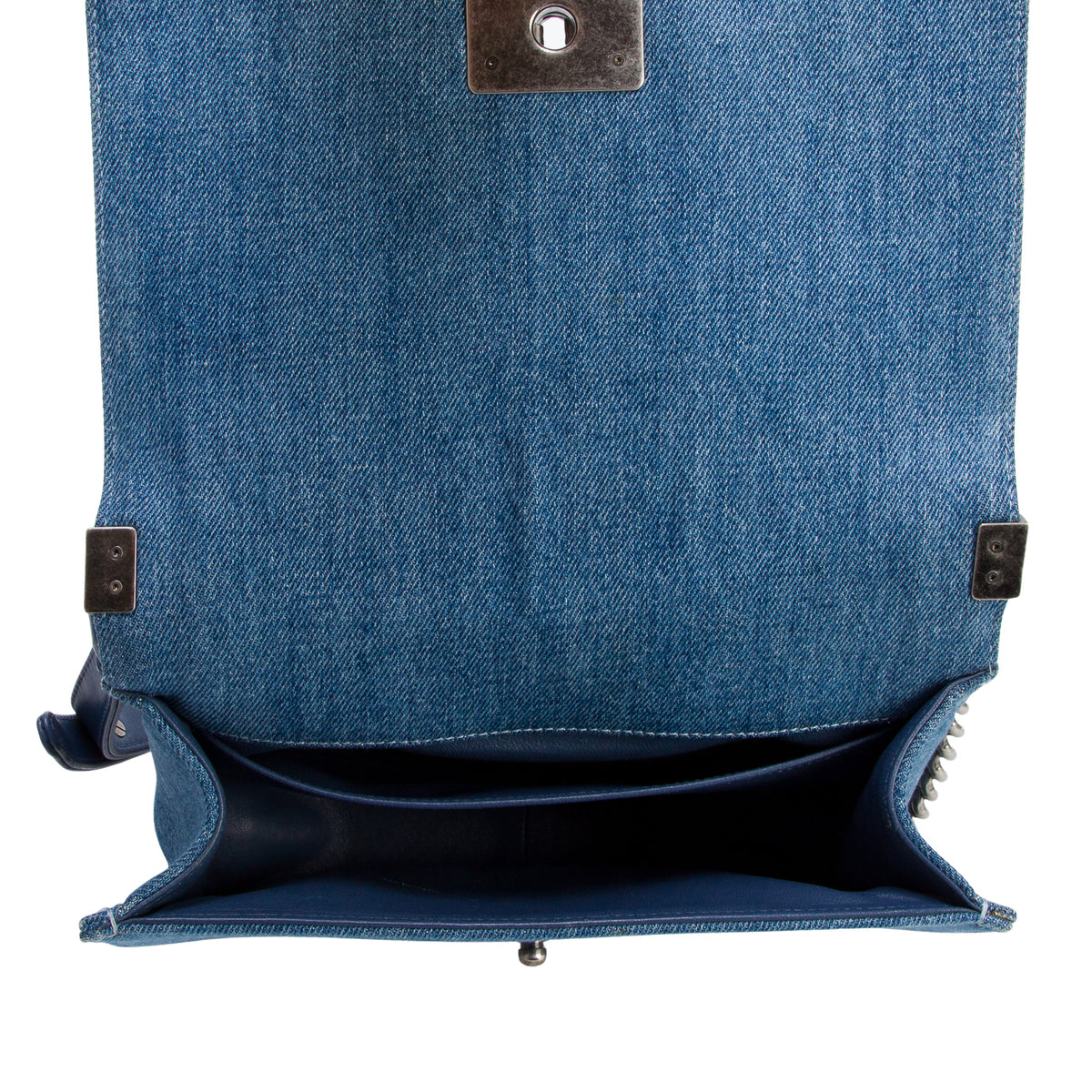 Chanel Blue Quilted Denim Medium Boy Bag w/ Box