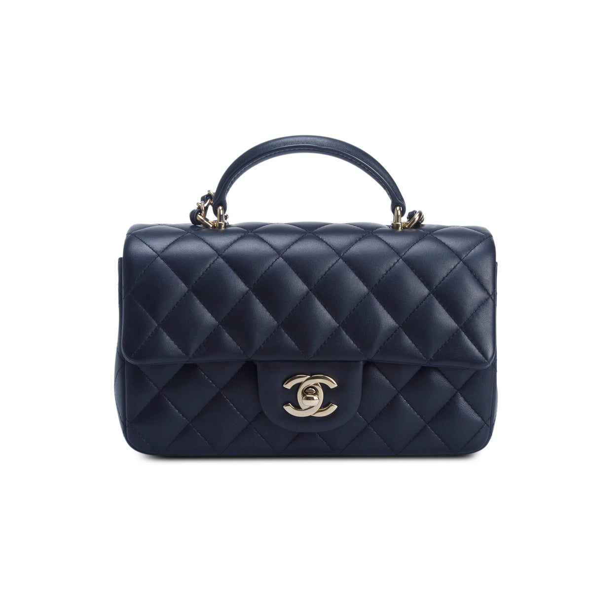 Chanel Black Lambskin Quilted Mini Top Handle Rectangular Flap