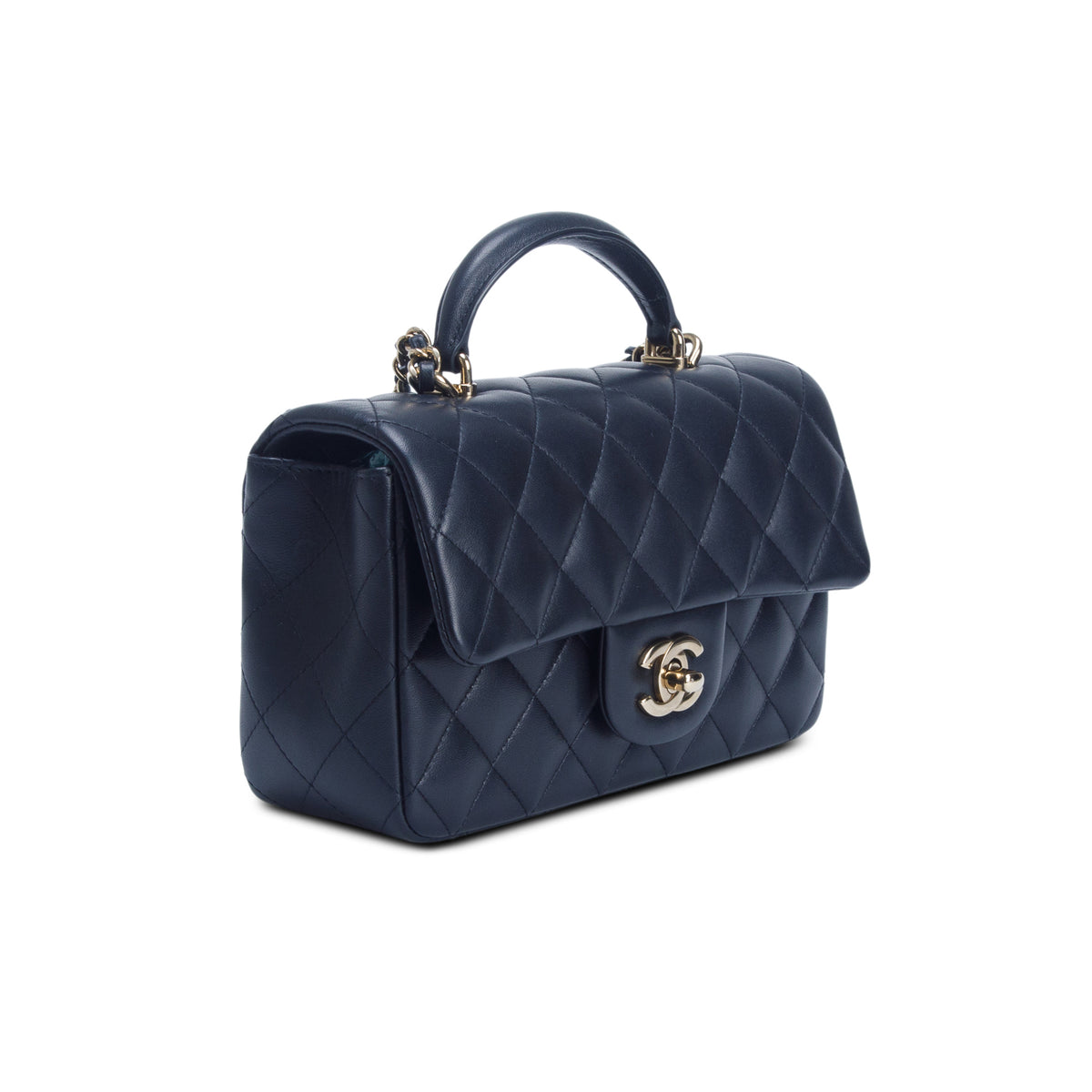 Chanel Black Lambskin Quilted Mini Top Handle Rectangular Flap