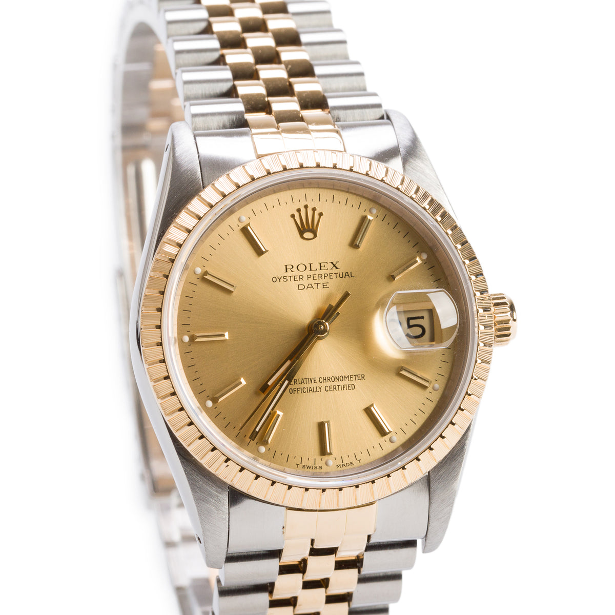 Rolex Stainless Steel & 18k Yellow Gold Oyster Perpetual Date 34 MM Automatic Watch Champagne Dial 15233