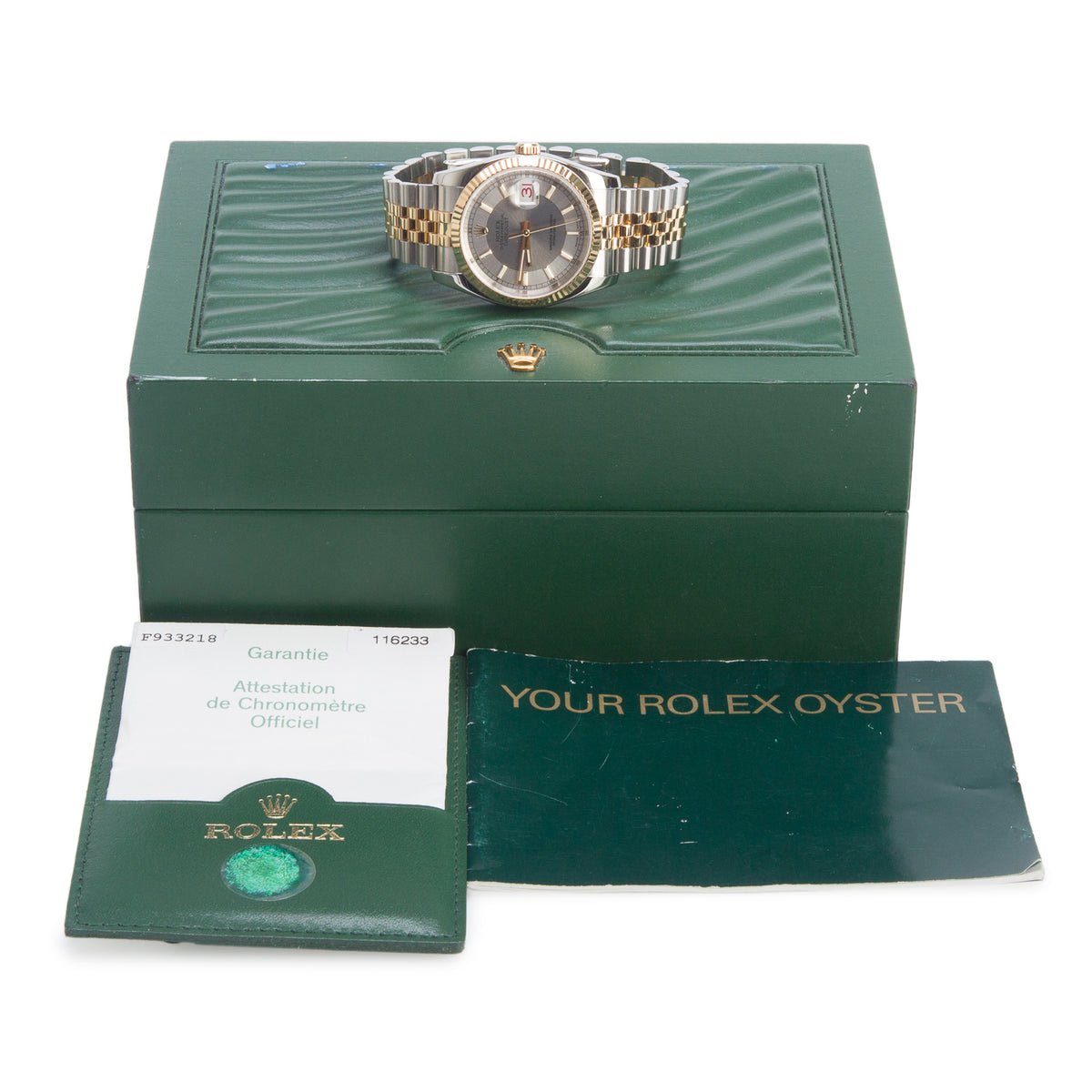 Rolex Stainless Steel & 18k Yellow Gold Datejust 36 MM Automatic Watch Silver Roulette Dial 116233 w/ Box & Papers