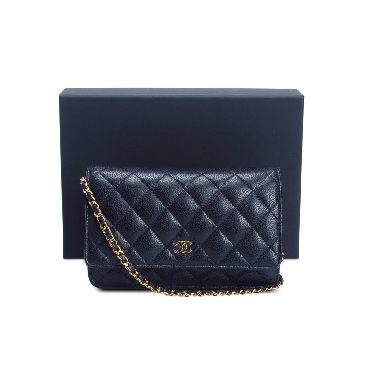 Chanel 2022 Black Caviar Quilted Classic Wallet on Chain w/ Box & Receipt