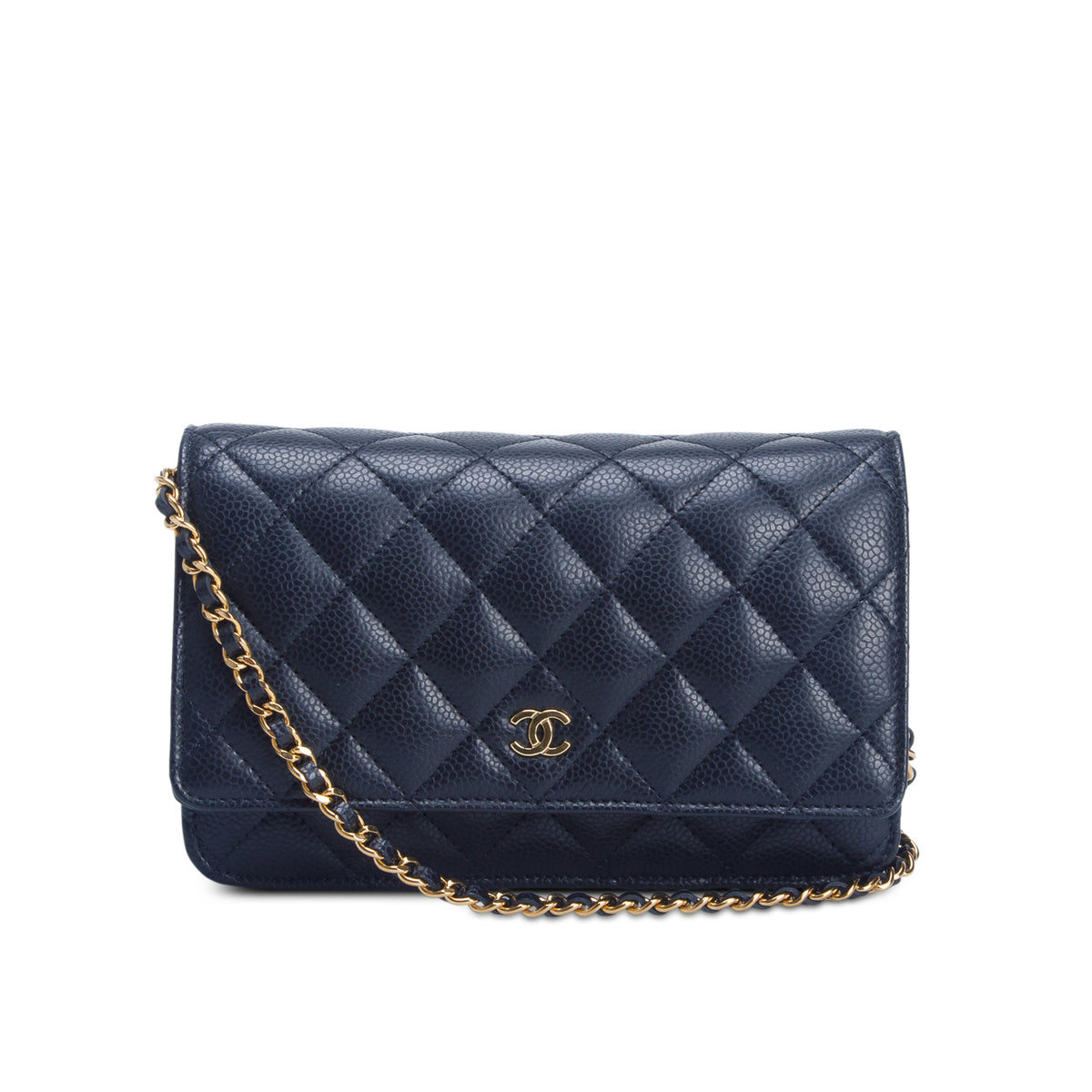 Chanel 2022 Black Caviar Quilted Classic Wallet on Chain w/ Box & Receipt