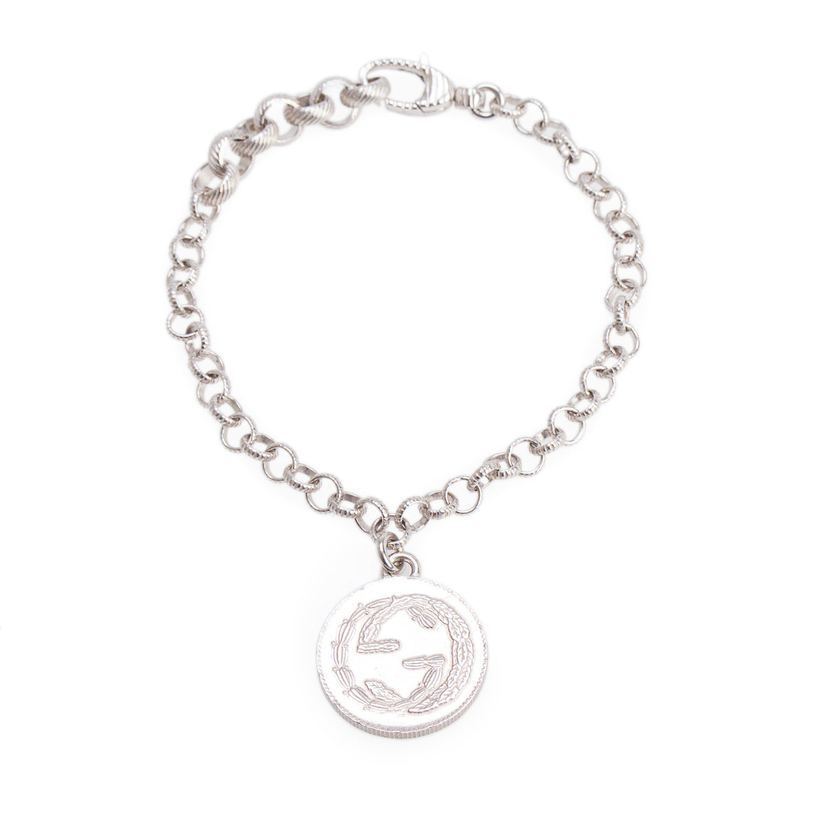 Gucci Sterling Silver Interlocking G Bee Coin Charm Bracelet