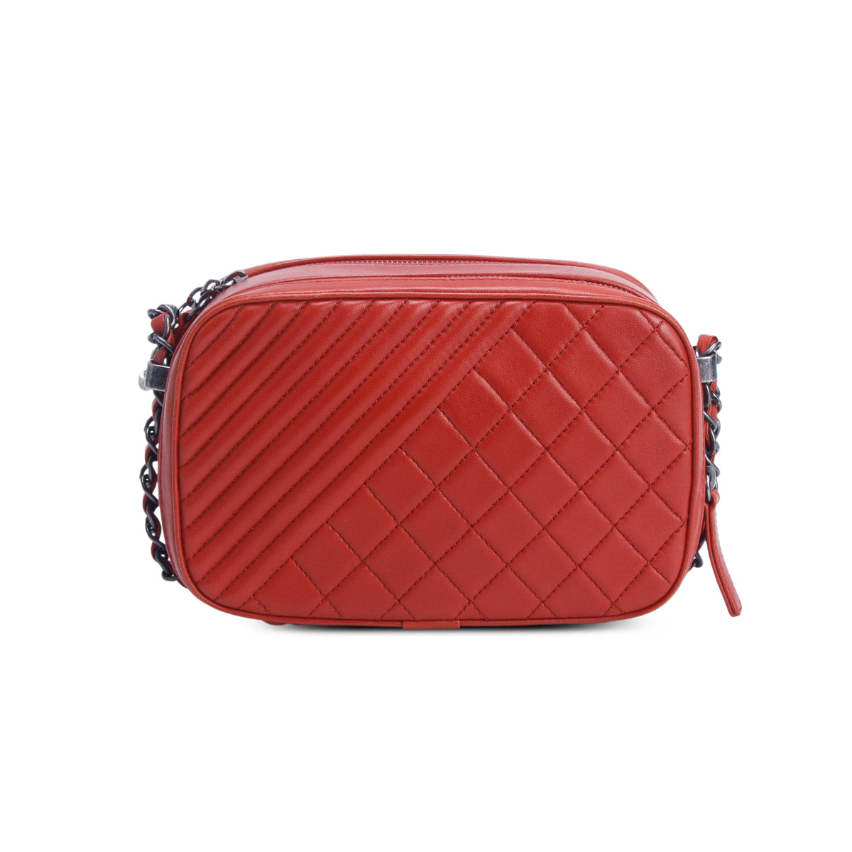 Chanel Red Lambskin Quilted Small Coco Boy Camera Bag w/ Authenticity Card