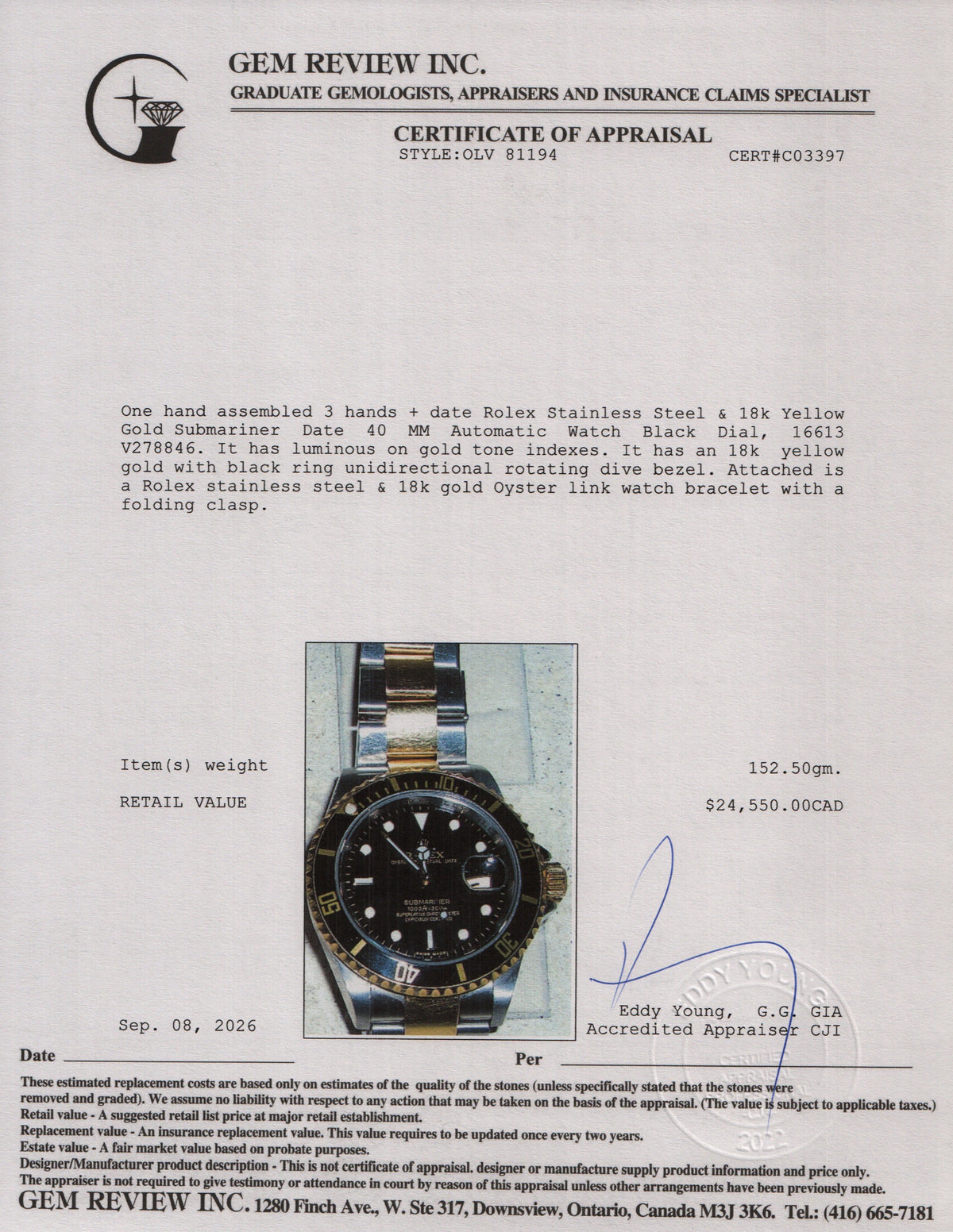 Rolex Stainless Steel & 18k Yellow Gold Submariner Date 40 MM Automatic Watch Black Dial 16613LN w/ Papers