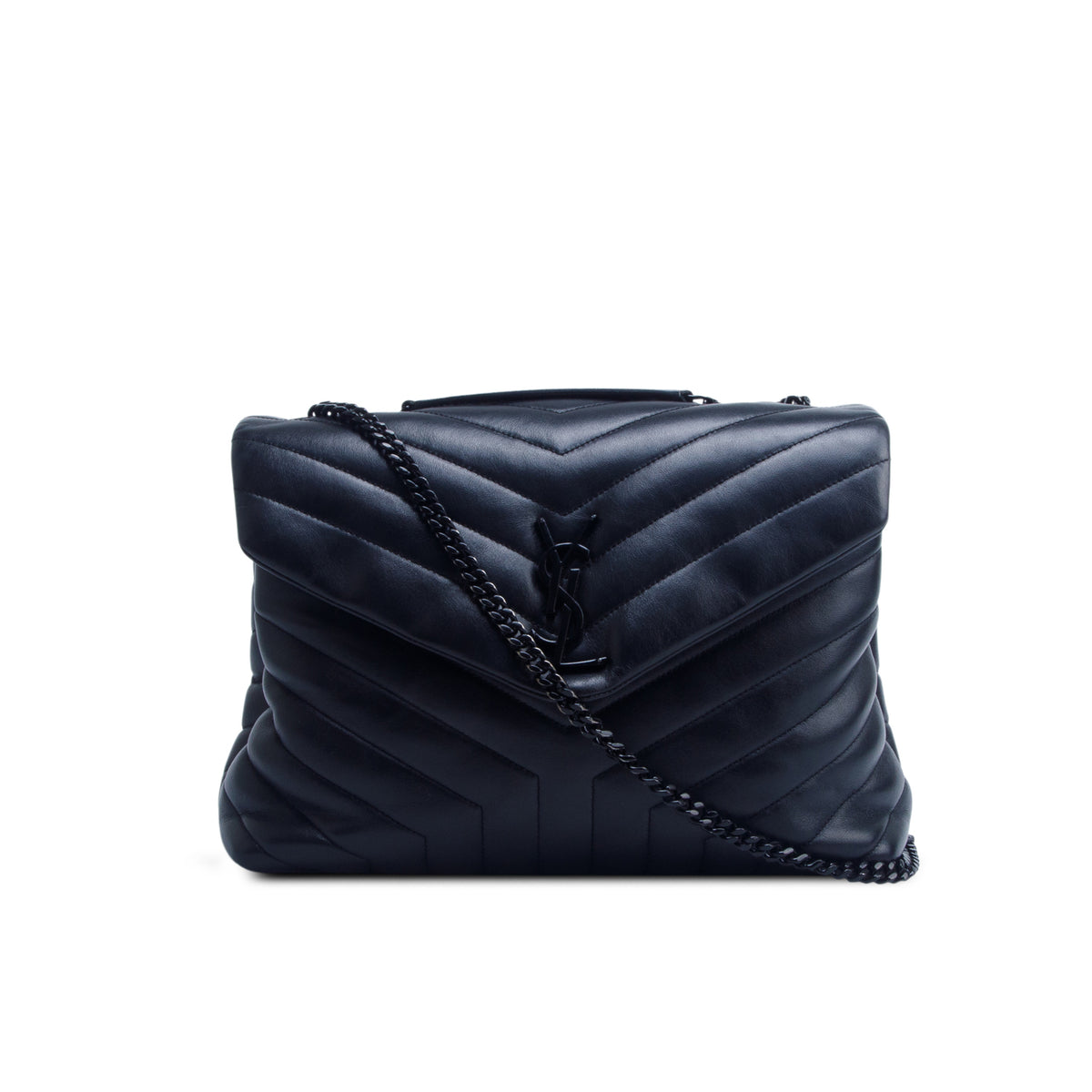 Saint Laurent Black Calfskin Y Quilted Monogram Monochrome Medium Loulou Chain Satchel