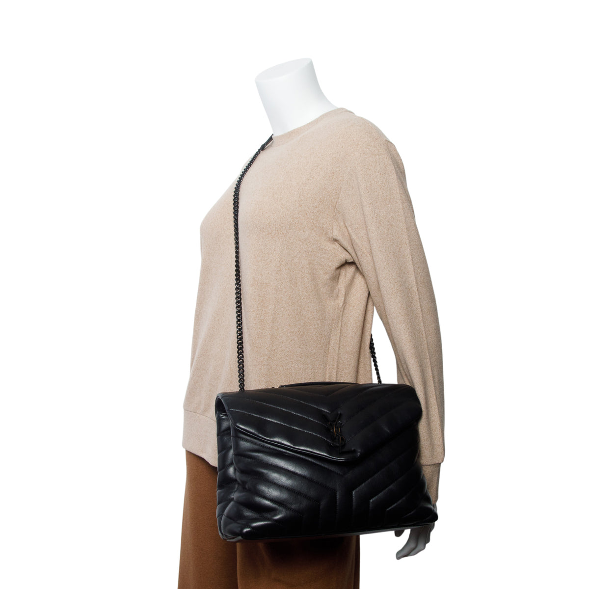 Saint Laurent Black Calfskin Y Quilted Monogram Monochrome Medium Loulou Chain Satchel