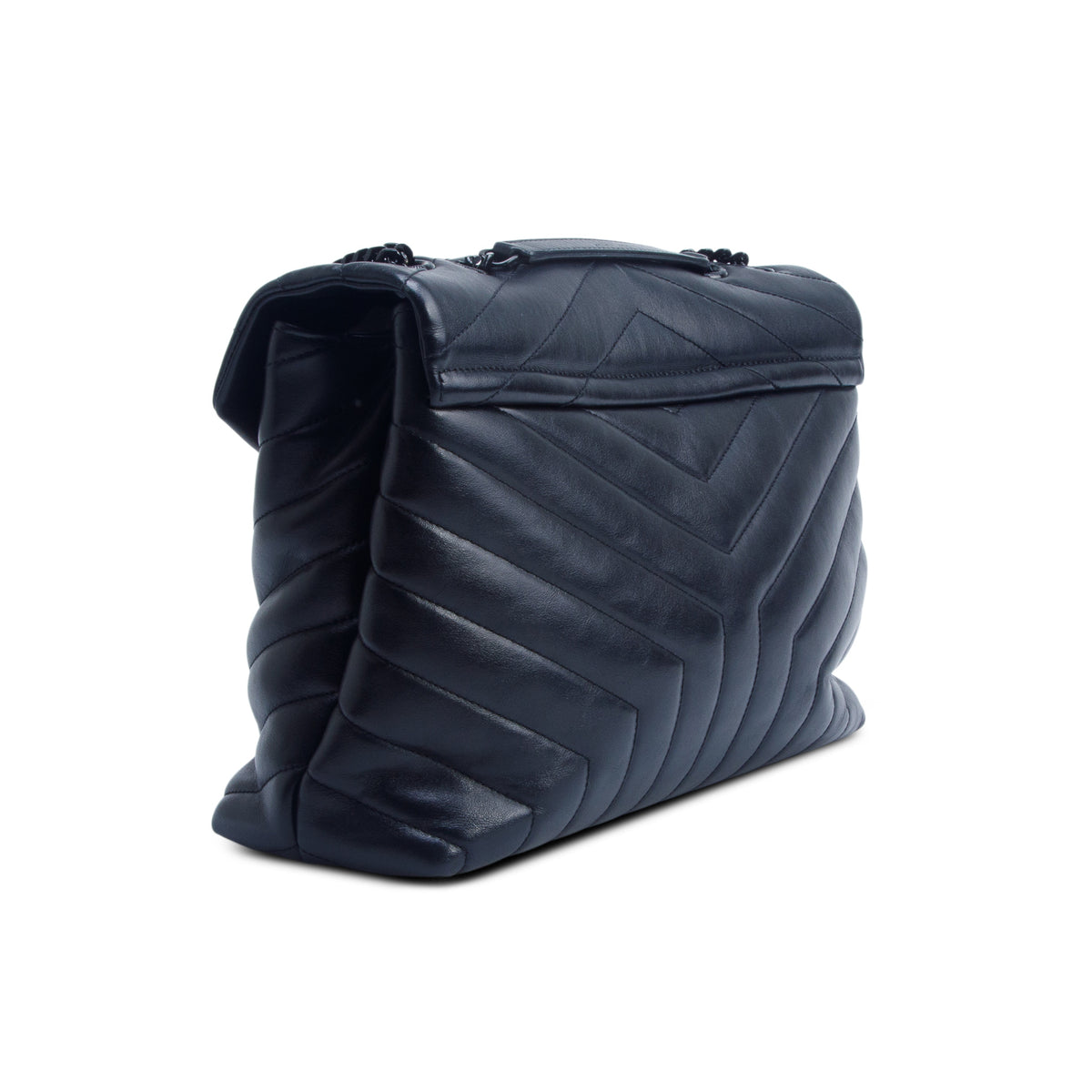 Saint Laurent Black Calfskin Y Quilted Monogram Monochrome Medium Loulou Chain Satchel