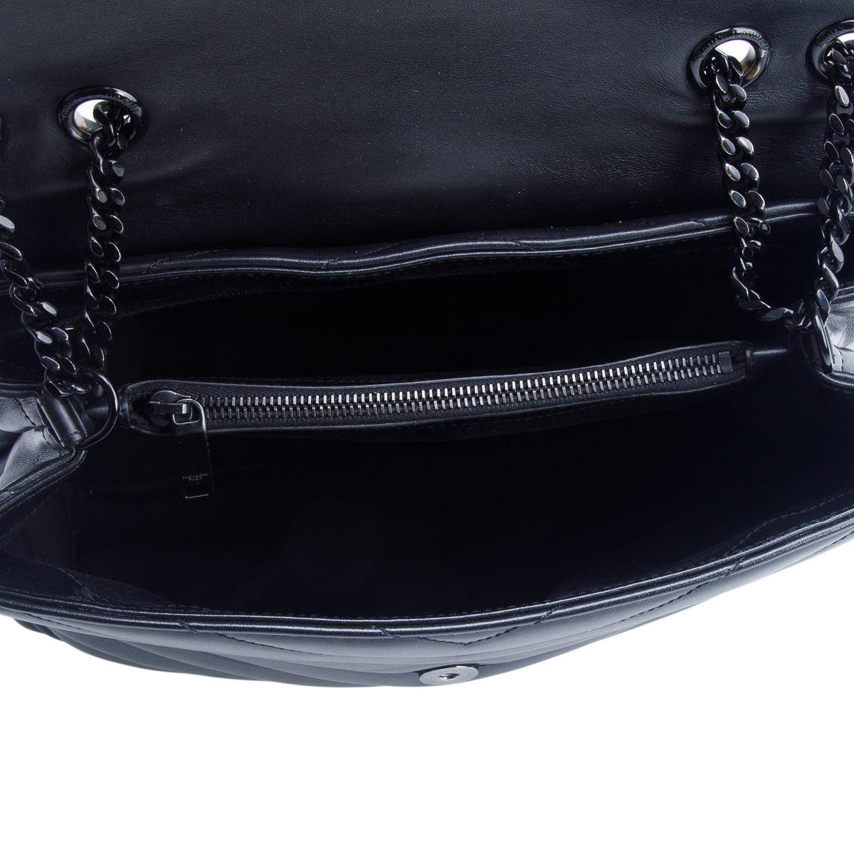 Saint Laurent Black Calfskin Y Quilted Monogram Monochrome Medium Loulou Chain Satchel