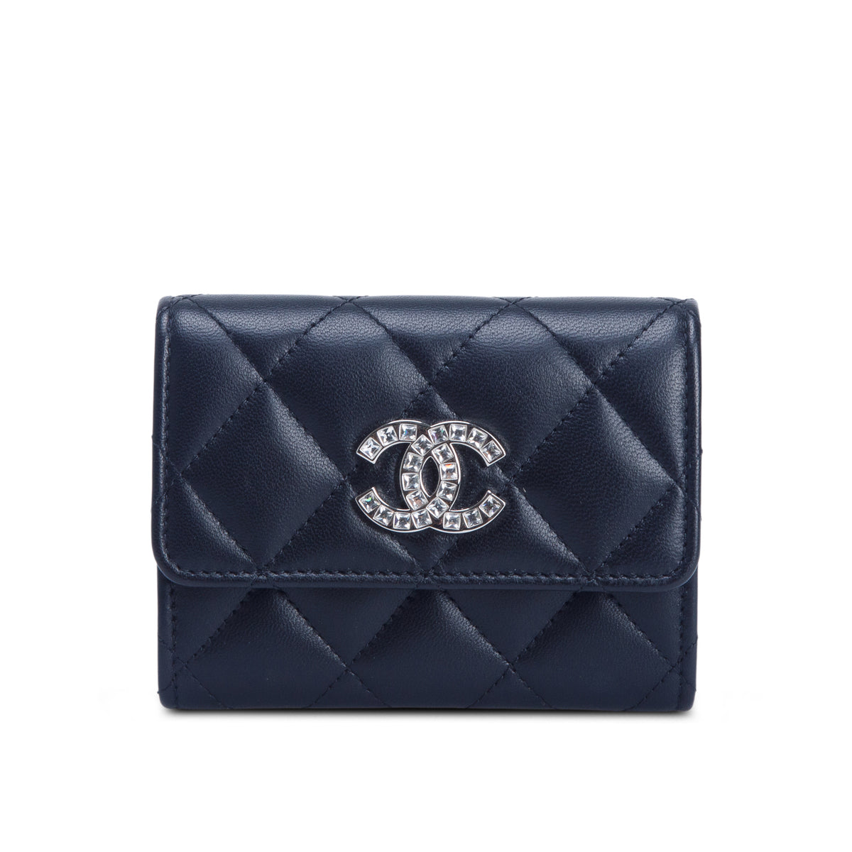 Chanel Lambskin Quilted Flap Baguette Crystal Card Holder