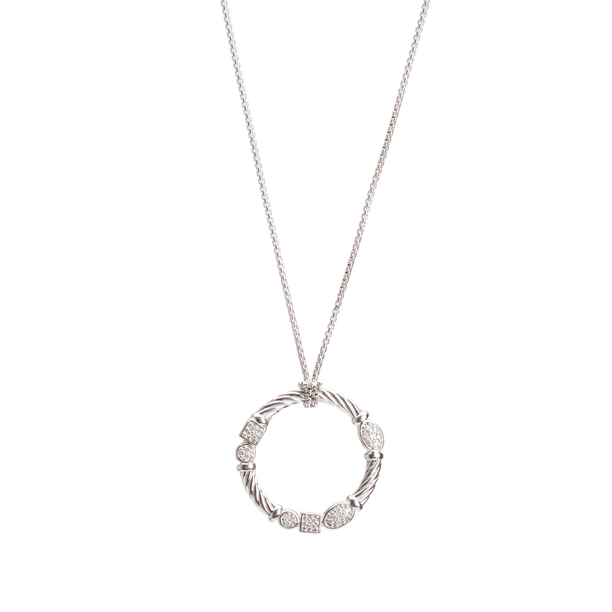 David Yurman Sterling Diamond Confetti Round Pendant Necklace