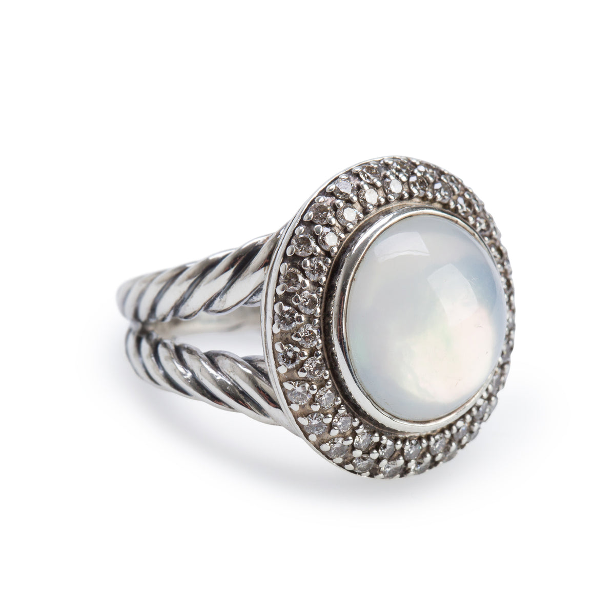 David Yurman Sterling Silver Moonstone & Diamonds Cerise Ring, Size 6