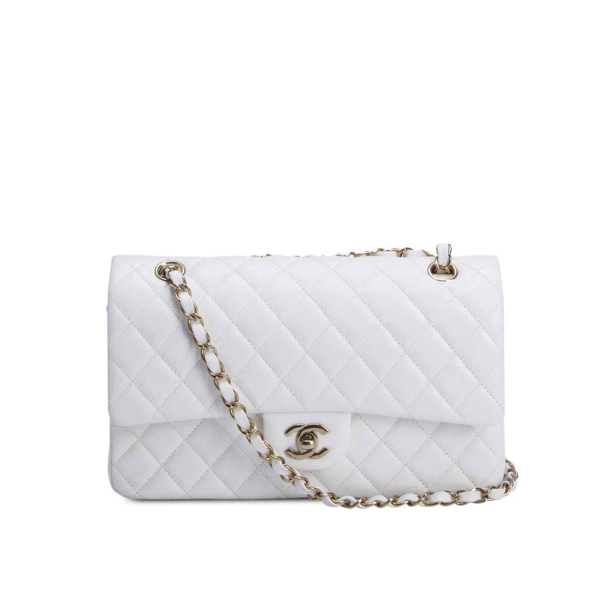 Chanel White Caviar Quilted Medium Double Flap Bag