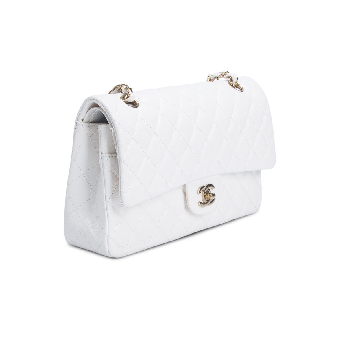 Chanel White Caviar Quilted Medium Double Flap Bag