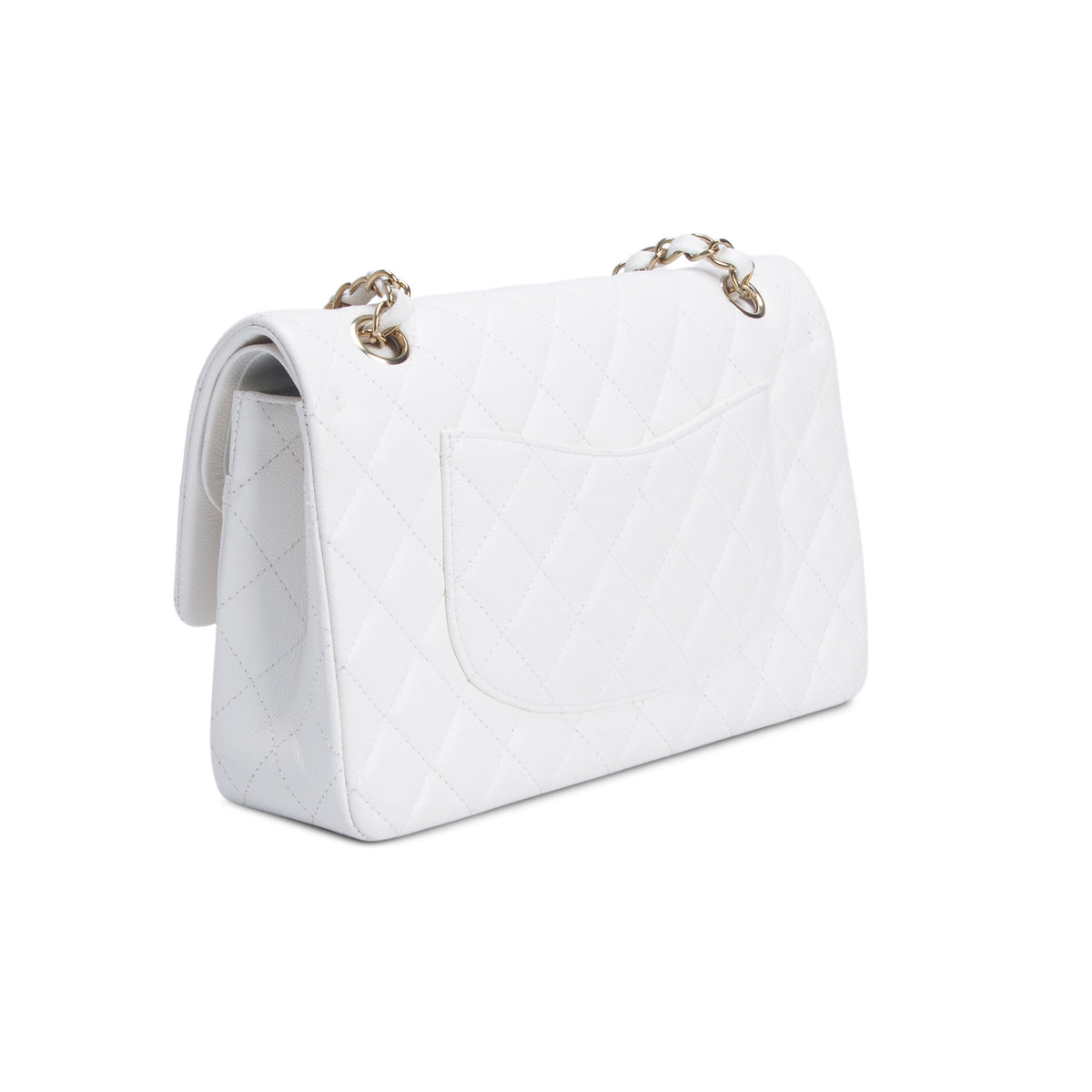 Chanel White Caviar Quilted Medium Double Flap Bag