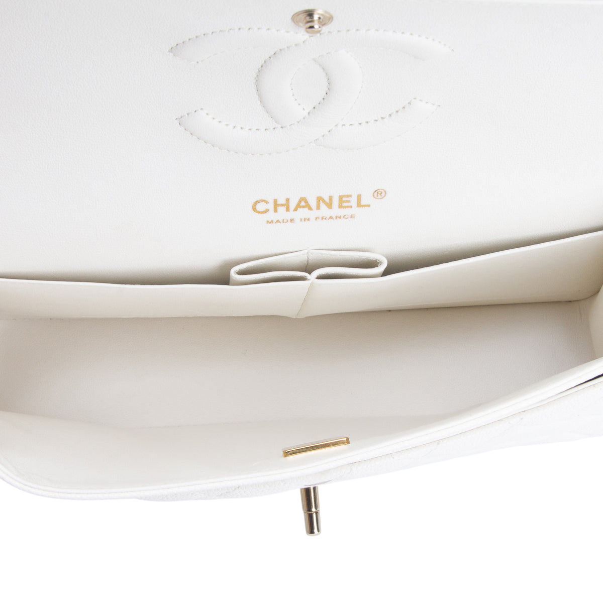 Chanel White Caviar Quilted Medium Double Flap Bag