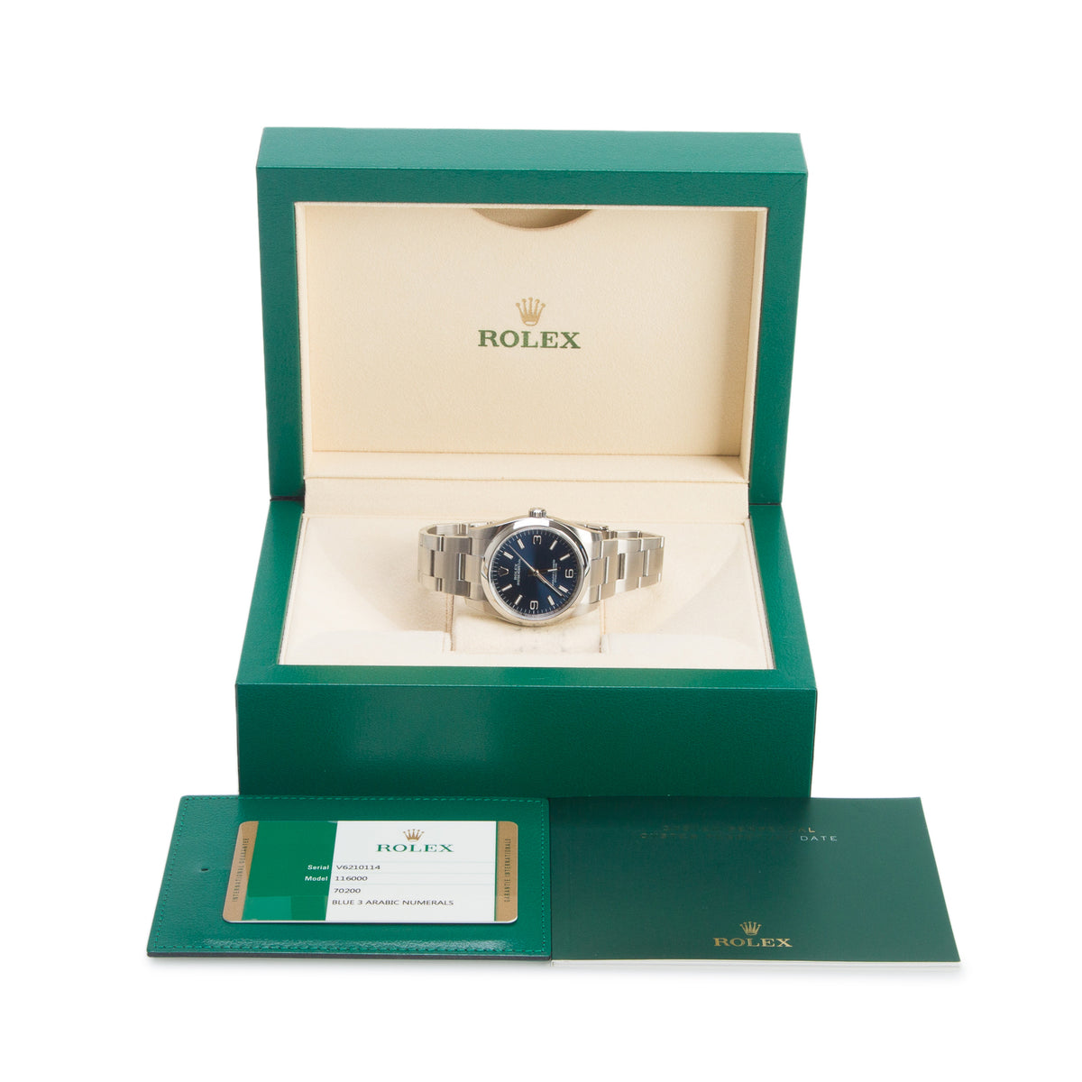 Rolex Stainless Steel Oyster Perpetual 36 MM Watch Blue Dial 116000 w/ Box & Papers