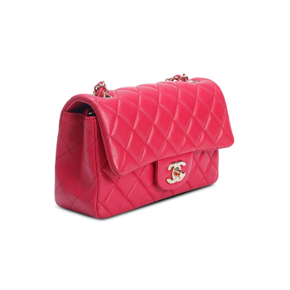 Chanel Pink Lambskin Quilted Mini Rectangular Flap Bag w/ Authenticity Card