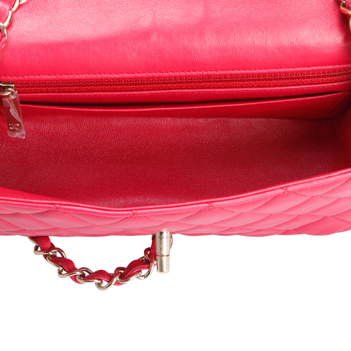 Chanel Pink Lambskin Quilted Mini Rectangular Flap Bag w/ Authenticity Card