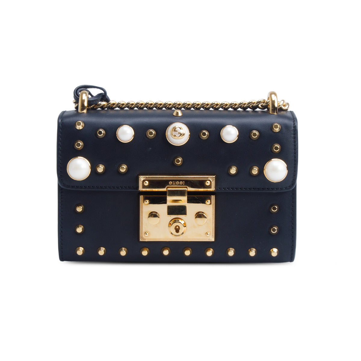 Gucci Black Calfskin Studded Small Padlock Shoulder Bag