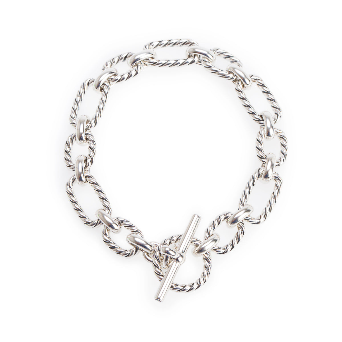David Yurman Sterling Silver Sapphire Toggle Cable Link Chain Bracelet