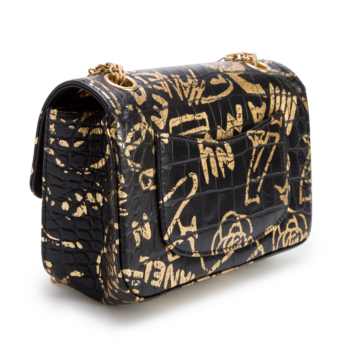 Chanel Black Calfskin Croc Embossed Graffiti 2.55 Mini Reissue Flap Bag w/ Box, Authenticity Card & Receipt