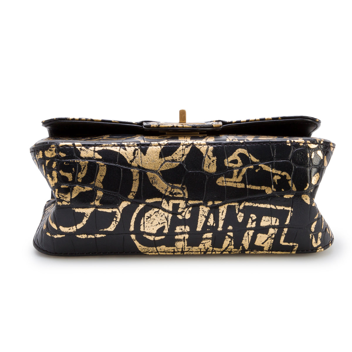 Chanel Black Calfskin Croc Embossed Graffiti 2.55 Mini Reissue Flap Bag w/ Box, Authenticity Card & Receipt