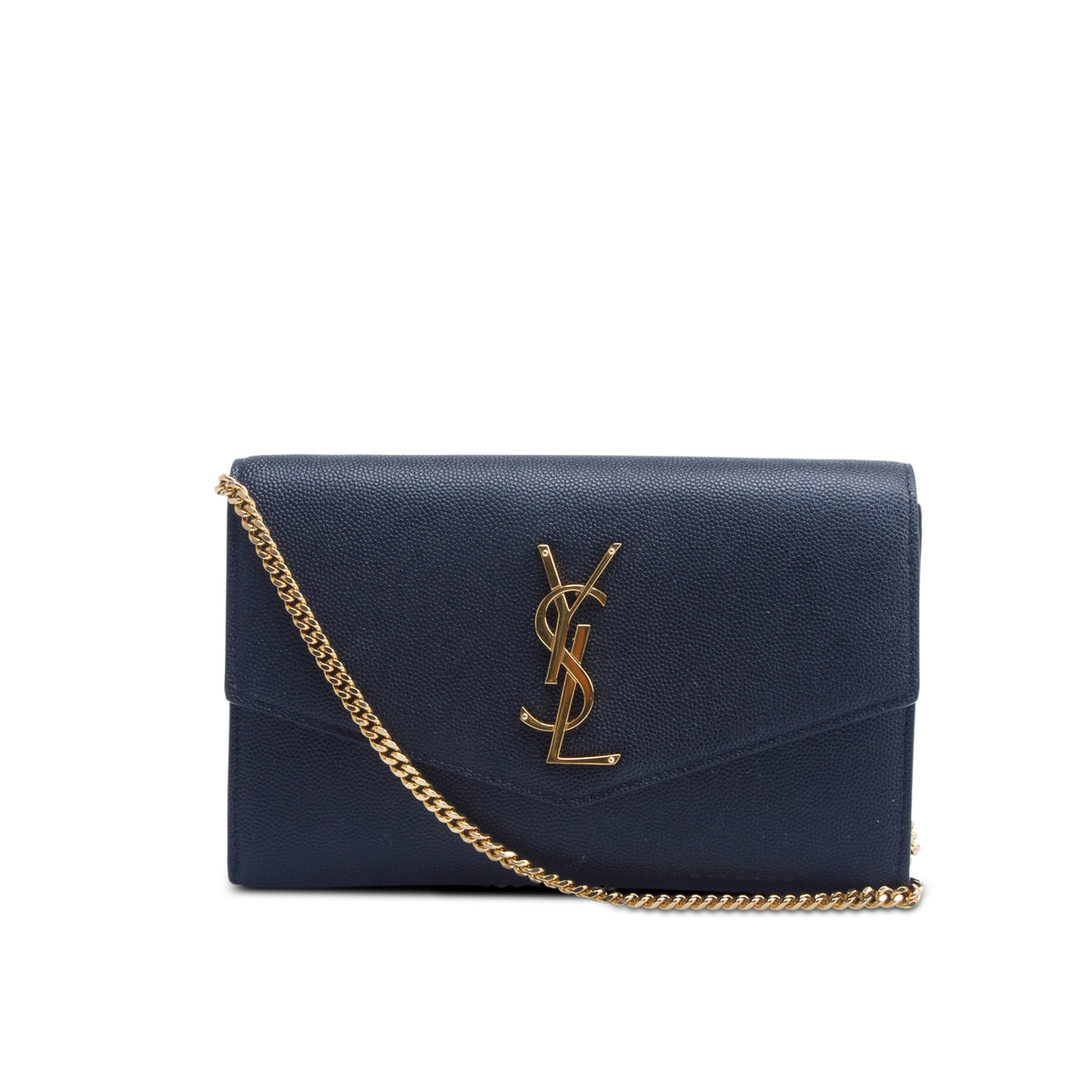 Saint Laurent 2022 Black Grain De Poudre Monogram Uptown Chain Wallet w/ Box