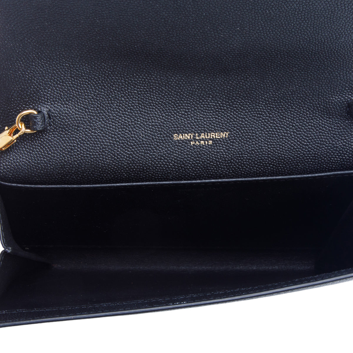Saint Laurent 2022 Black Grain De Poudre Monogram Uptown Chain Wallet w/ Box