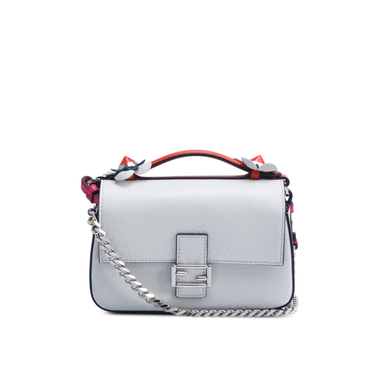 Fendi Pink/White Vitello Dolce Nappa Flowerland Tri-Color Micro Double Baguette w/ Box