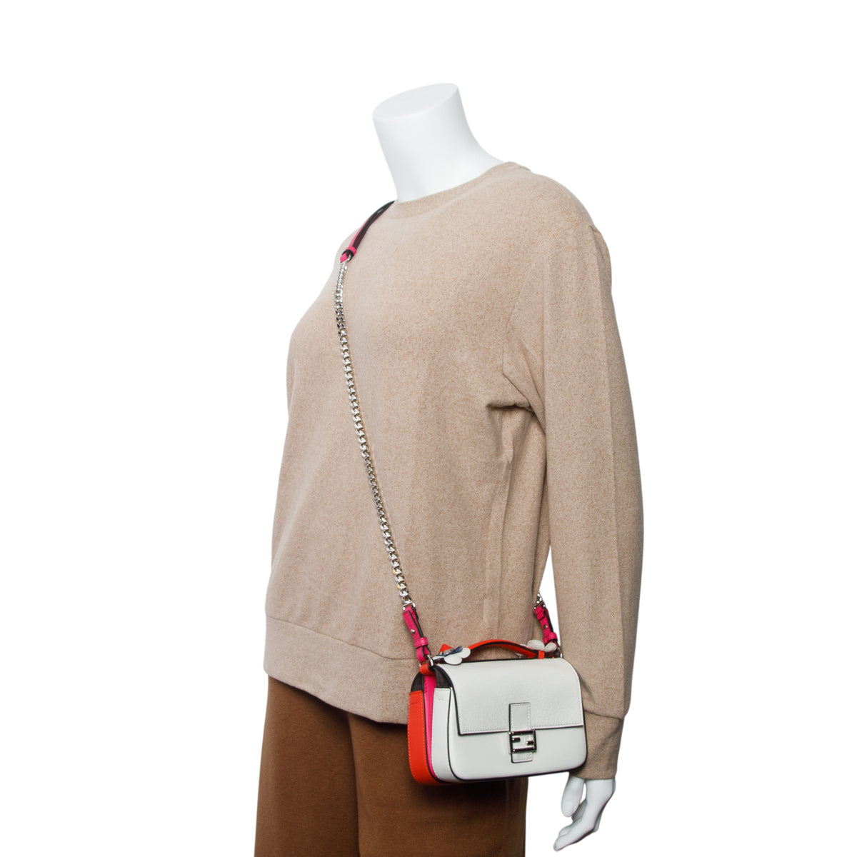 Fendi Pink/White Vitello Dolce Nappa Flowerland Tri-Color Micro Double Baguette w/ Box