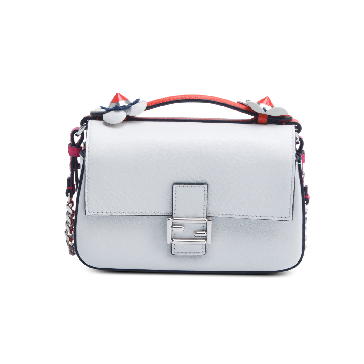 Fendi Pink/White Vitello Dolce Nappa Flowerland Tri-Color Micro Double Baguette w/ Box