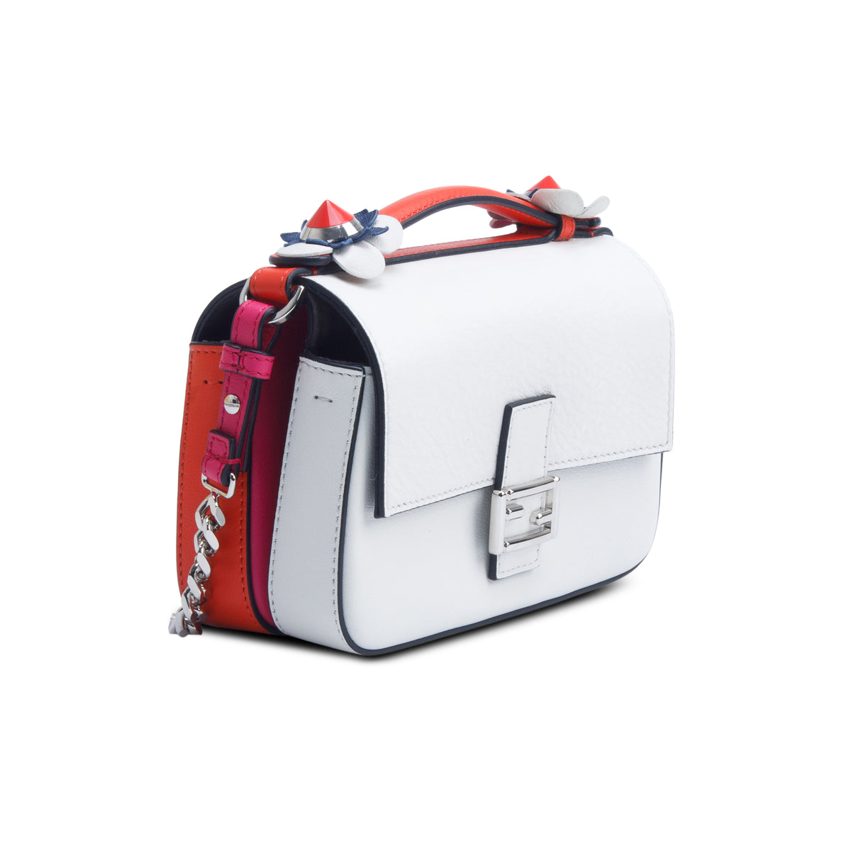 Fendi Pink/White Vitello Dolce Nappa Flowerland Tri-Color Micro Double Baguette w/ Box
