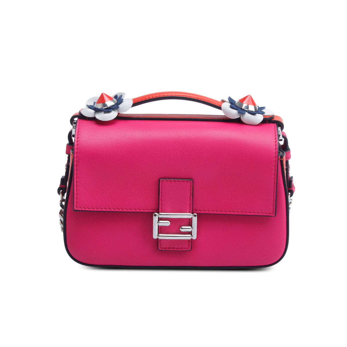Fendi Pink/White Vitello Dolce Nappa Flowerland Tri-Color Micro Double Baguette w/ Box