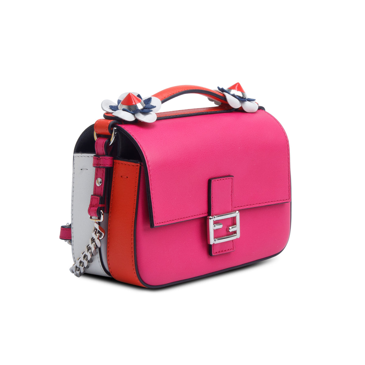 Fendi Pink/White Vitello Dolce Nappa Flowerland Tri-Color Micro Double Baguette w/ Box